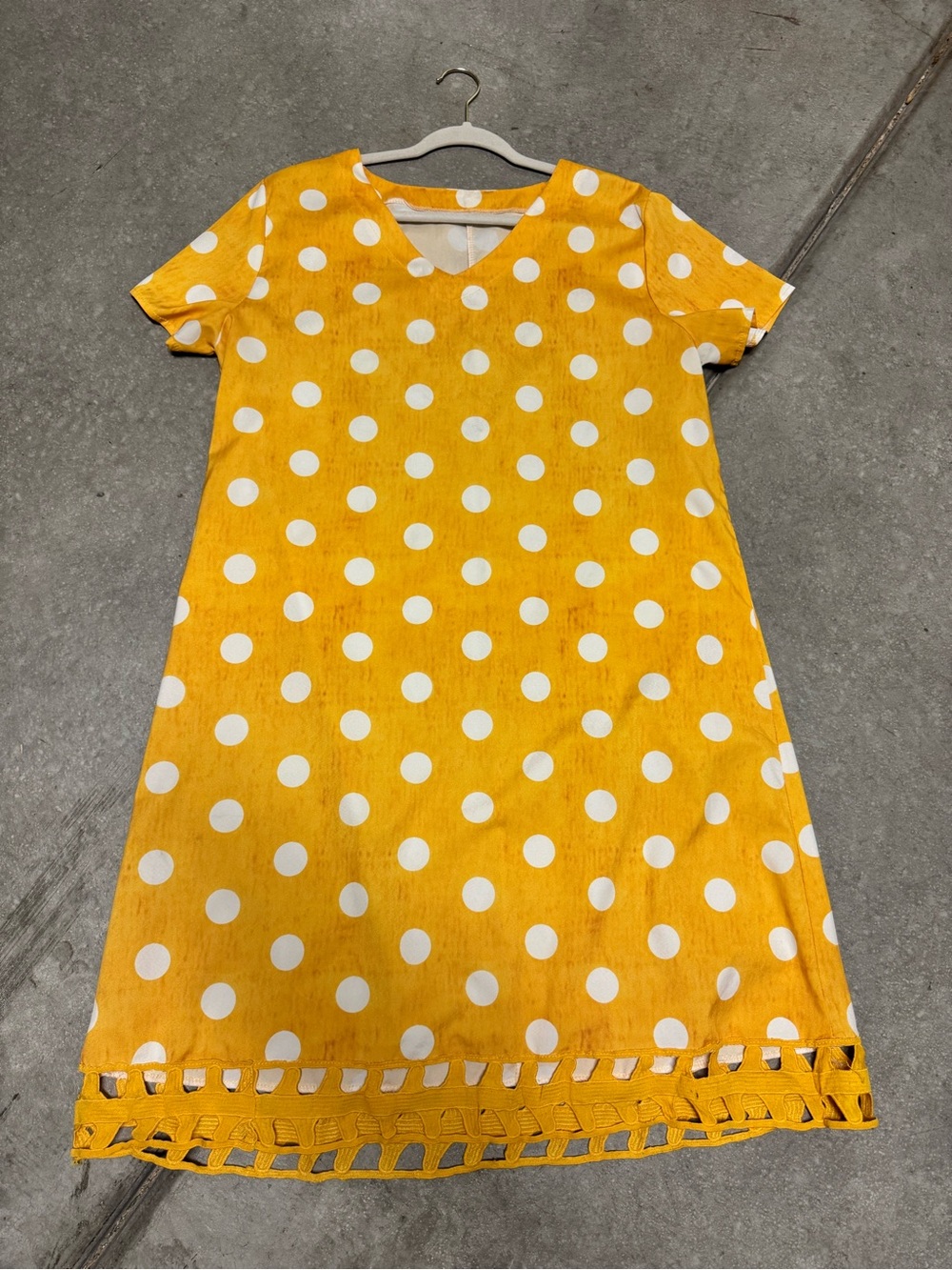 Yellow Polka Dot  Dress with Eyelet Hem